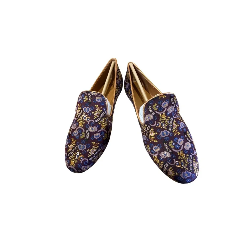 Tory Burch Jacquard Smoking Slipper Loafer Plum Gold Floral Size 7 NIB - Picture 6 of 11